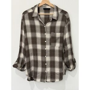 Jane + Delancey Button Up Top Womens L/XL Brown Plaid Stretch Western Rodeo‎
